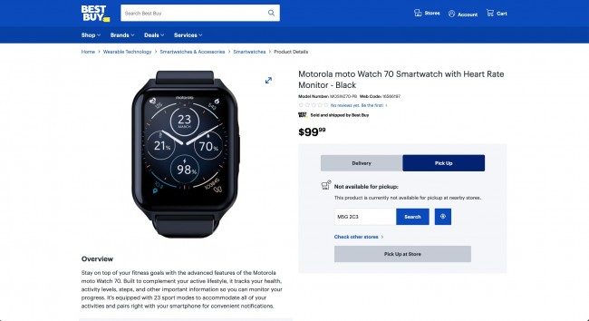 Motorola Moto 70 Best Buy Canada page.