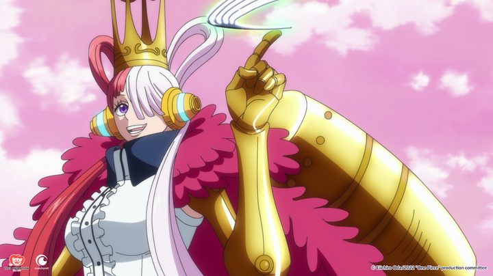 Uta wearing a flashy costume for her on-stage performance.