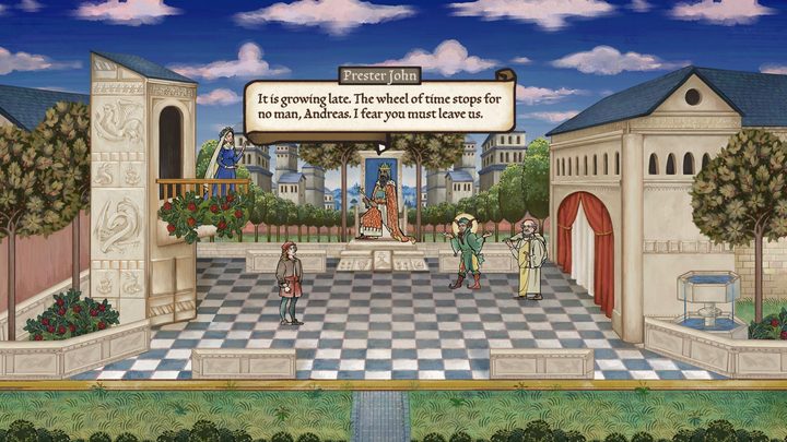 Andreas is in his memory palace in Pentiment.