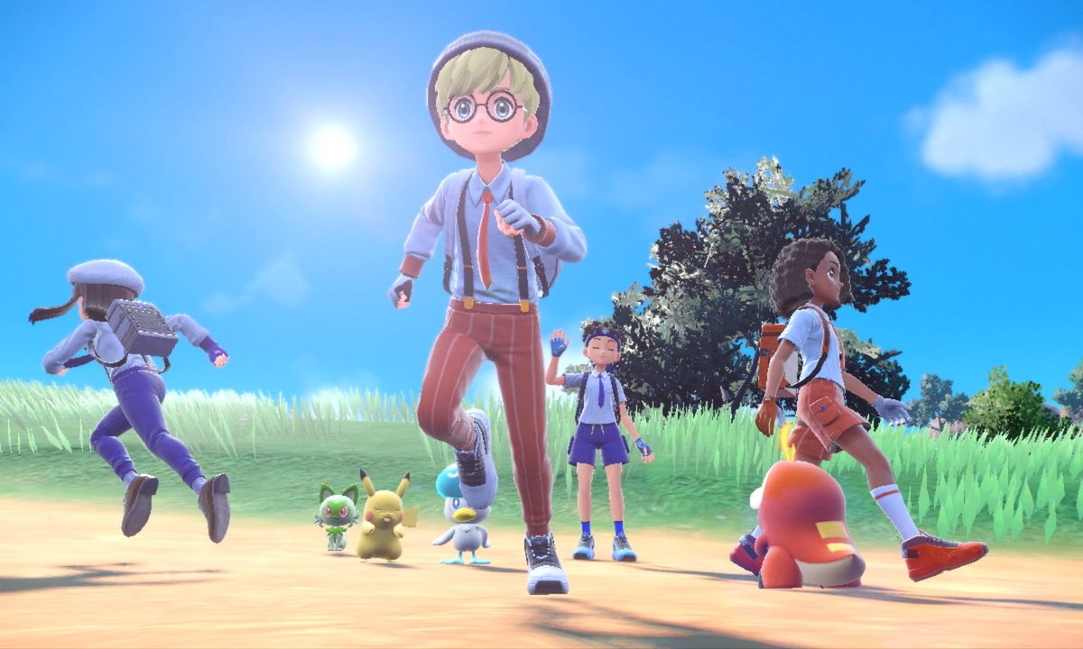 Four character run in different direction in Pokemon Scarlet and Violet.