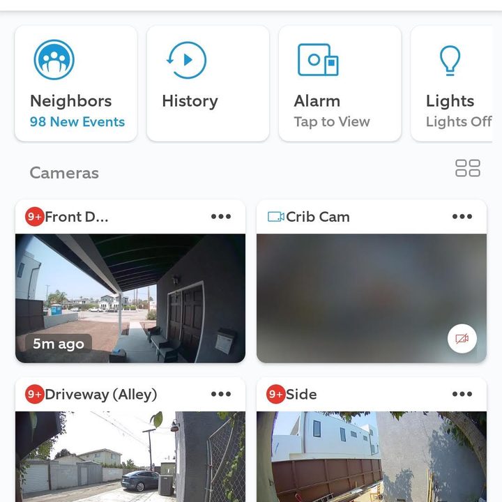 The home screen of the Ring app