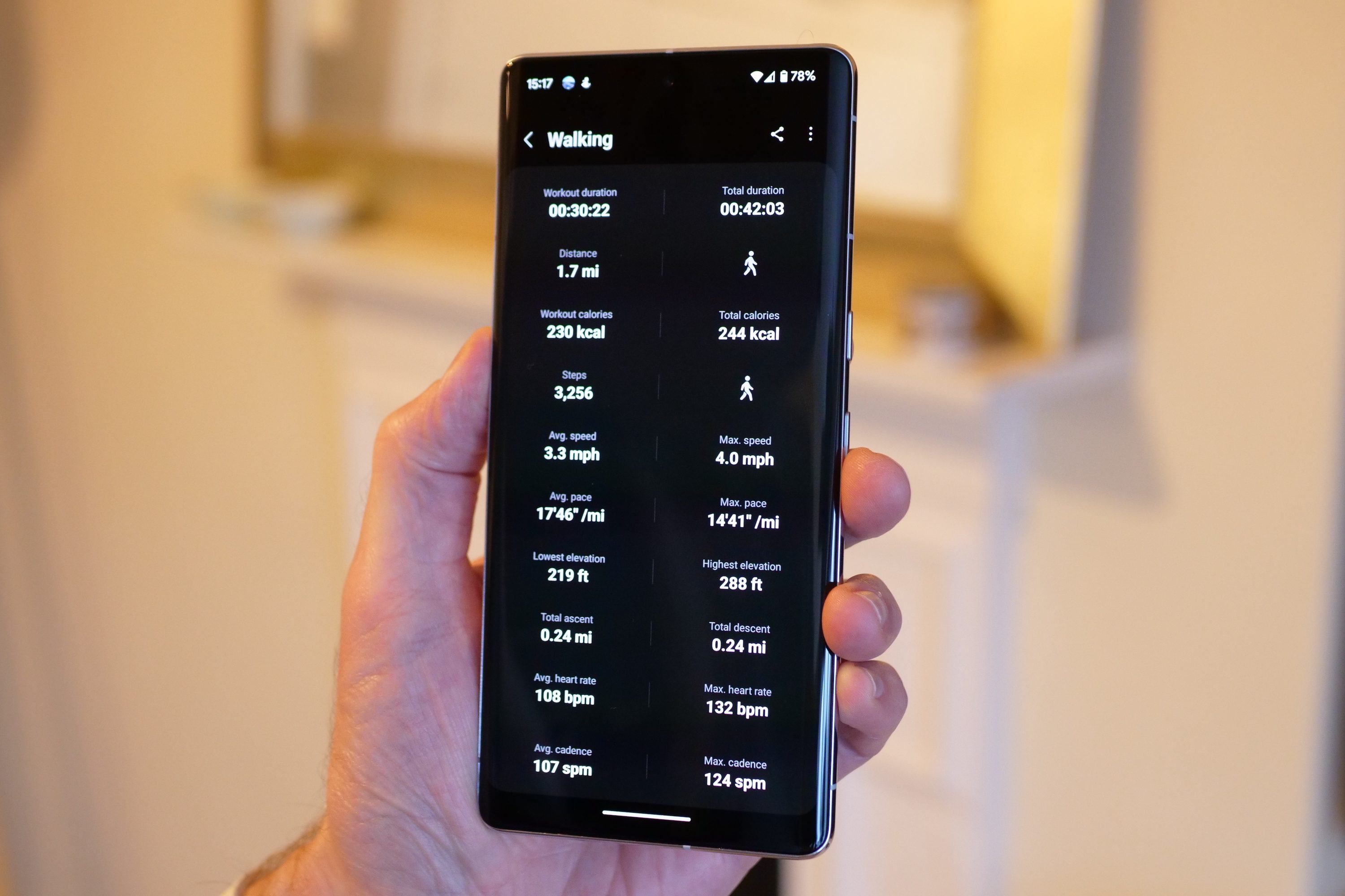 Samsung Health data screen.