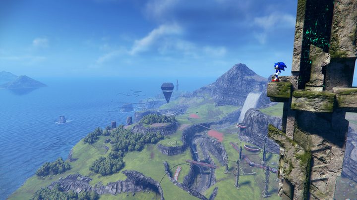 Sonic overlooks and island in Sonic Frontiers.