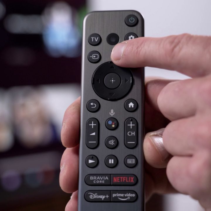 Sony A95K QD-OLED TV remote with aimple buttons and backlight