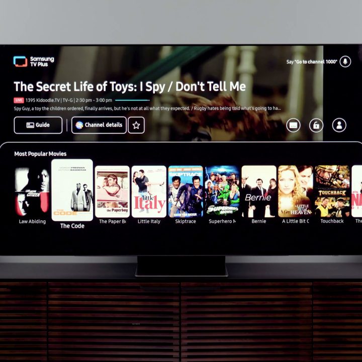 Samsung S95B TV showing its Tizen smart TV interface