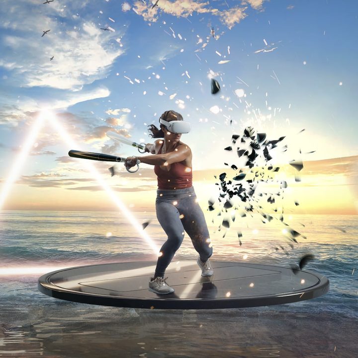 A person playing Supernatural with the Meta Quest 3 VR headset.