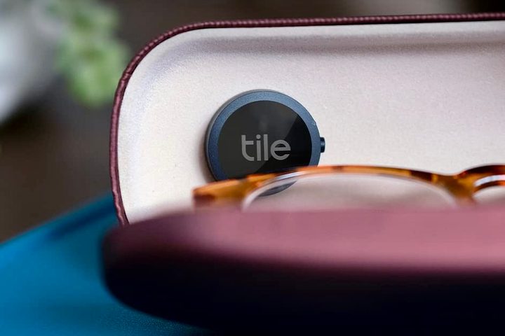 Tile Sticker (2022) on the inside of an eyeglass case.