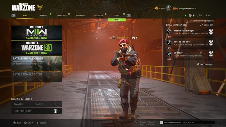 Screenshot of main menu for Warzone Caldera.