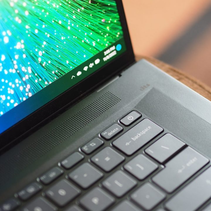 Acer Swift Edge display corner showing vent and display.