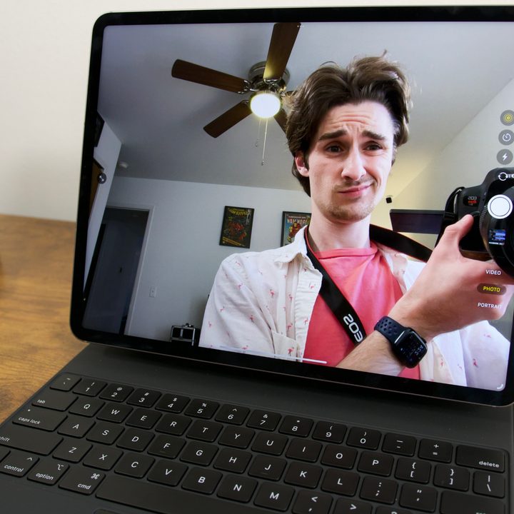 Joe Maring using the front-facing camera on the iPad Pro (2022).