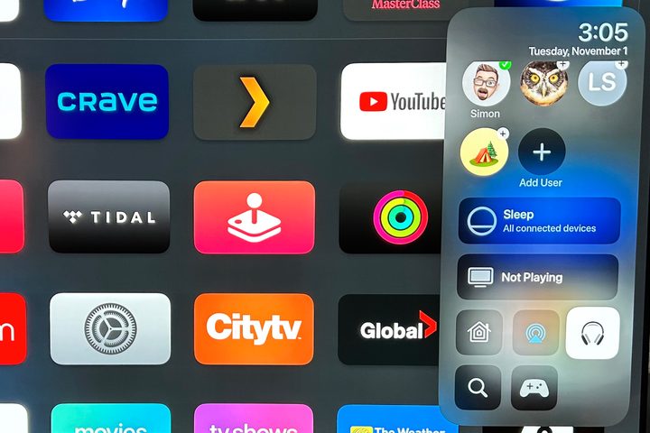 Apple TV control center screen.