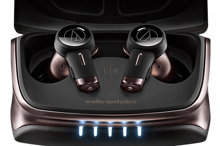 Audio-Technica ATH-TWX9 earbuds in charging case.