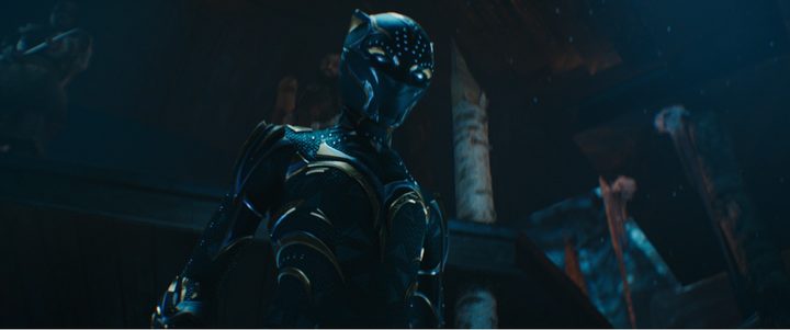 Black Panther gets ready for battle in Black Panther: Wakanda Forever.
