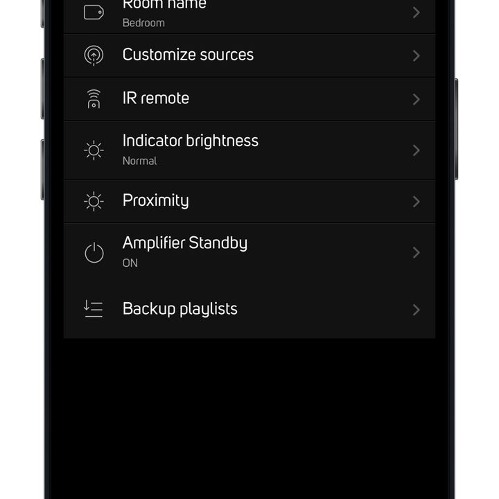 BluOS app for iOS customization screen.