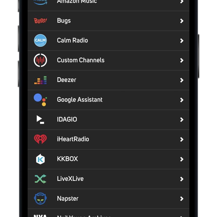 BluOS app for iOS music services.