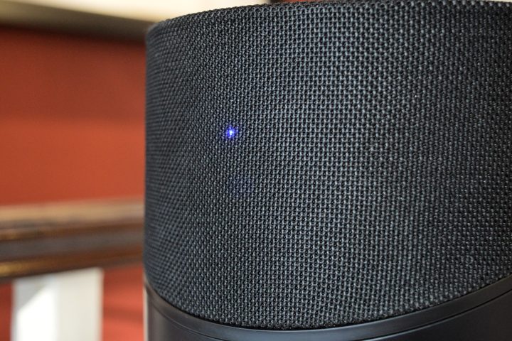 Grille and indicator close-up of Bluesound Pulse M speaker.