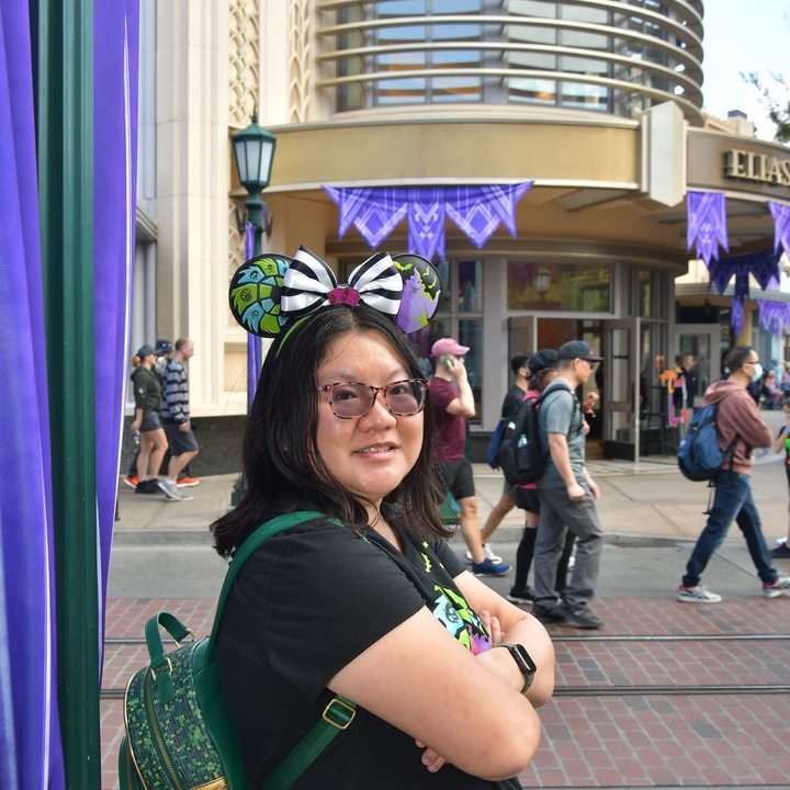 Christine does a side profile pose at DCA.