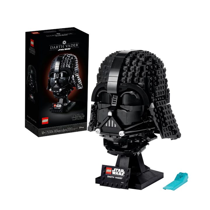 Lego Star Wars Darth Vader Helmet Set on a white background.