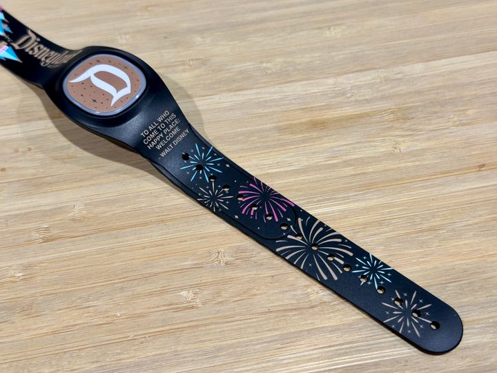 Disneyland Castle Fireworks MagicBand+ showing off bottom part of band