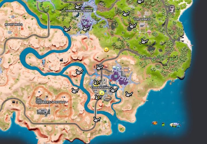 Map of D-Launchers in Fortnite.