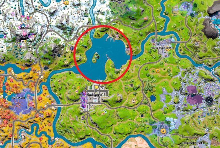 Map of Loot Lake in Fortnite.