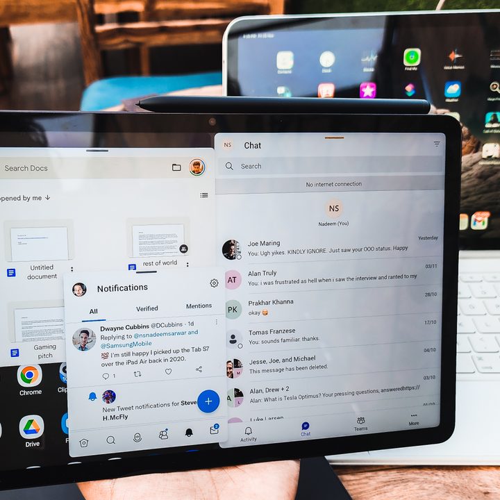 Samsung Galaxy Tab S8 in the hands of a user.