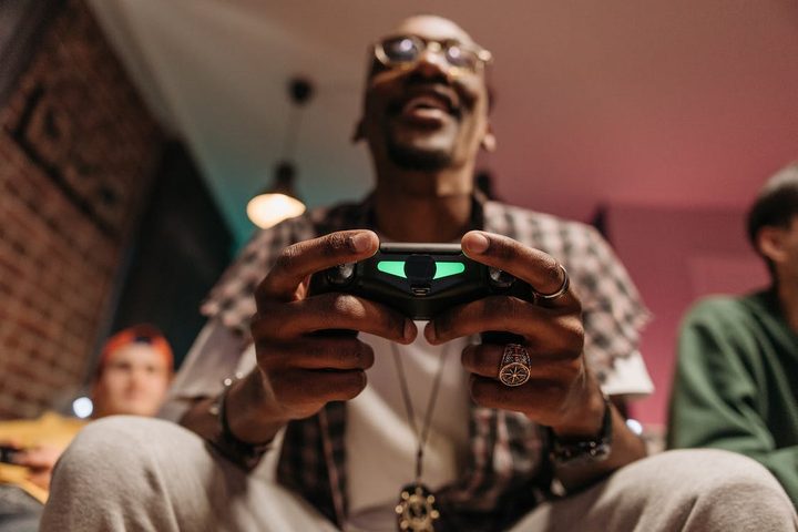 man playing video games