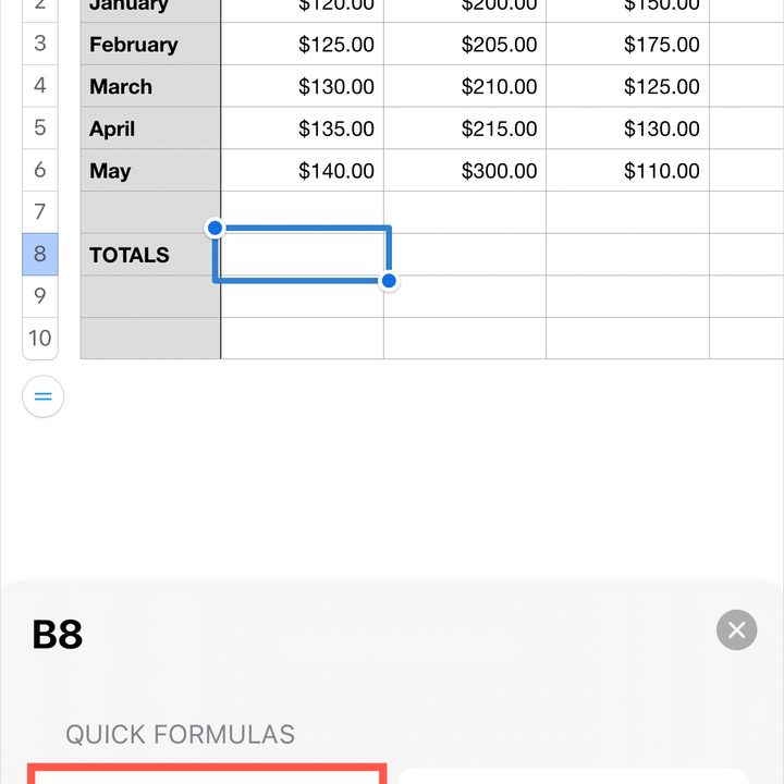 Sum in the Quick Formulas section.