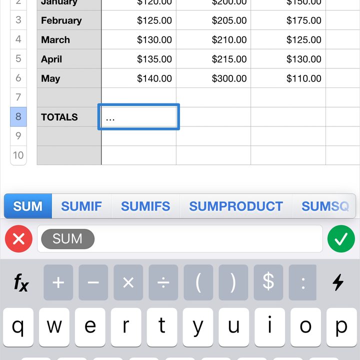 Sum in the formula box.