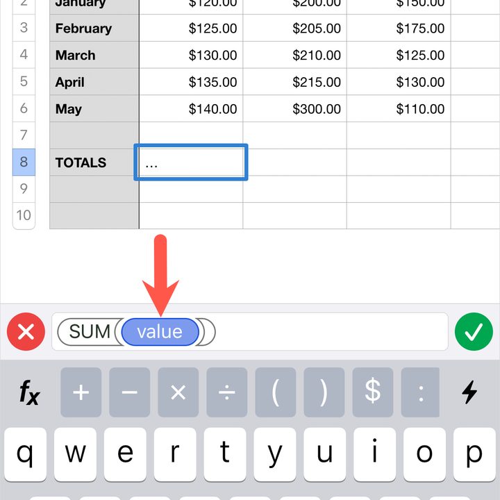 Value in the formula box.