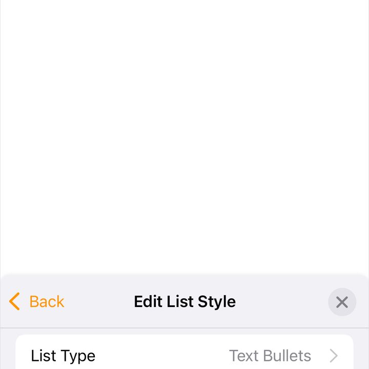 Bullet settings in Pages on iPhone.
