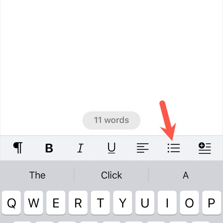 Bullet list button in Pages on iPhone.