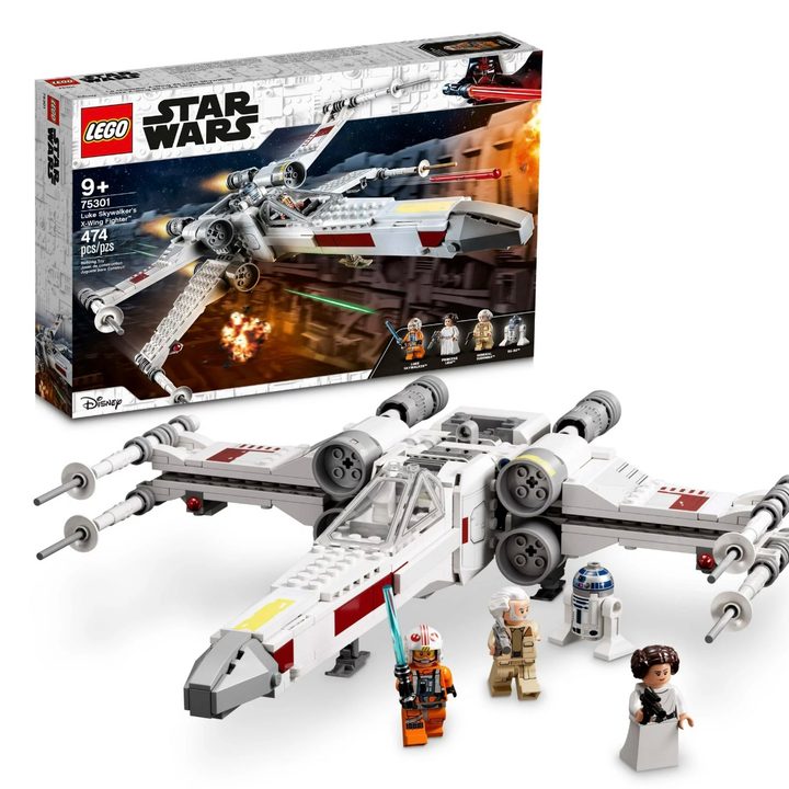 Lego Star Wars Luke Skywalker’s X-Wing Fighter Set on a white background.