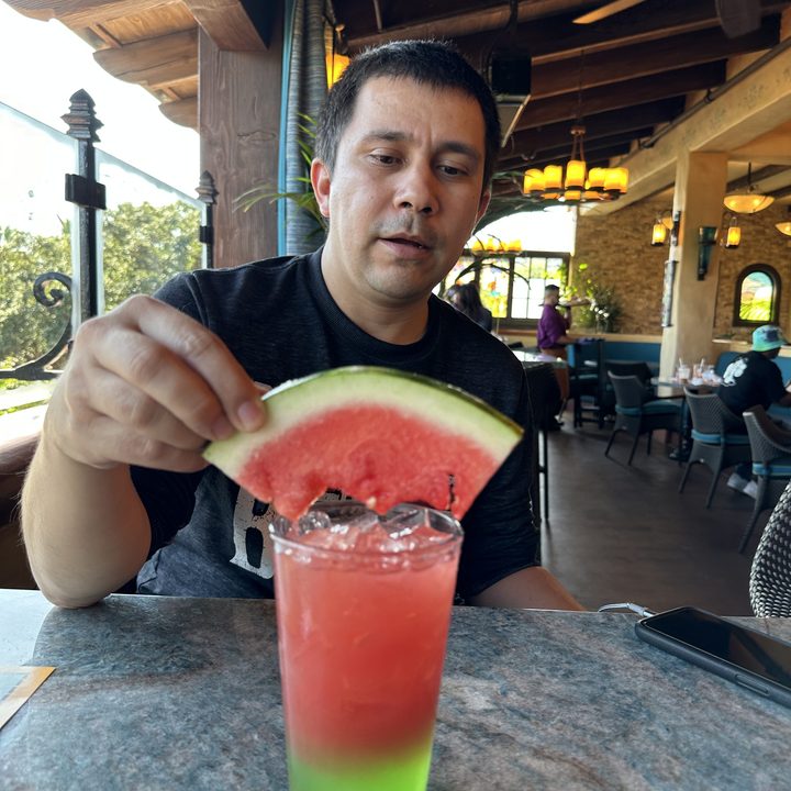Magic Key Terrace at Disneyland park enjoying refreshments.