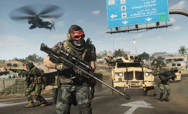 Characters running on highway in Modern Warfare II.