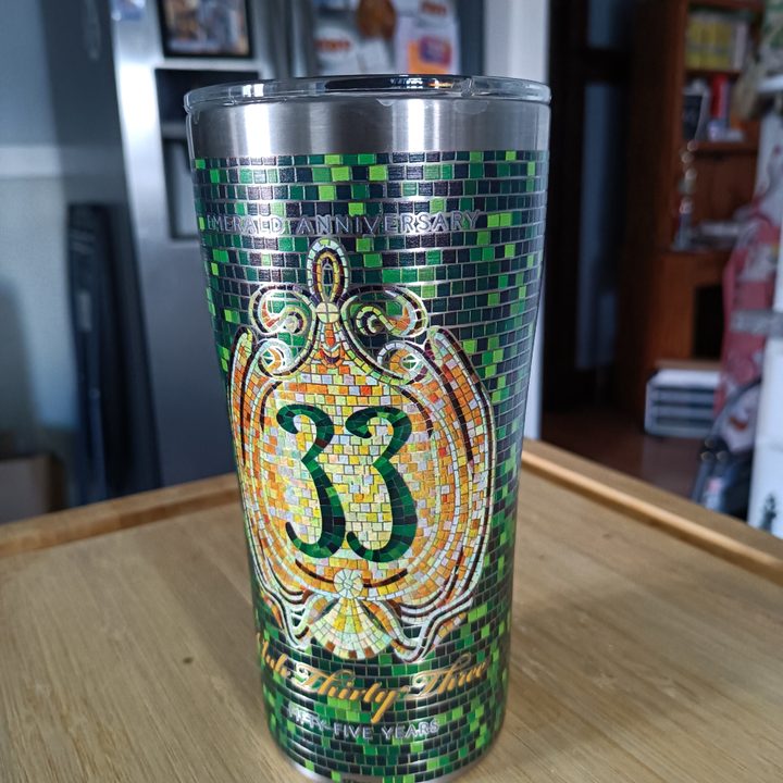 Club 33 Emerald Anniversary travel mug taken with OnePlus Nord N300 5G
