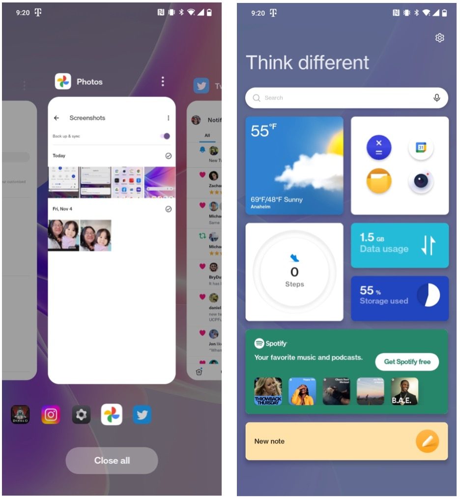 OxygenOS 12 multitasking and shelf