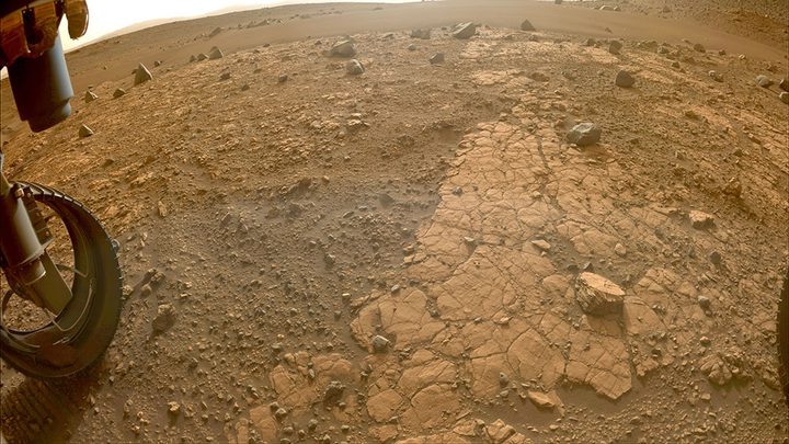This image of “Yori Pass” was taken by a Hazcam imager aboard NASA’s Perseverance Mars rover on Nov. 5, 2022.