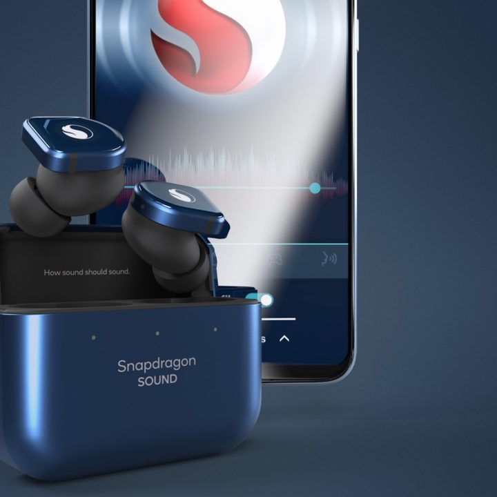 Qualcomm Snapdragon Sound earbuds and smartphone image.