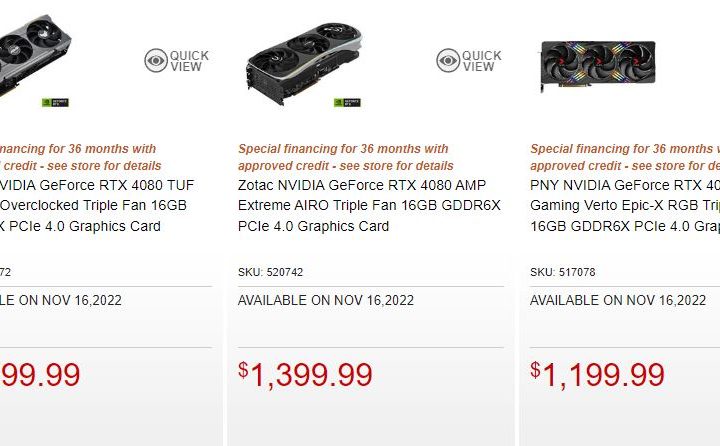 Prices of the RTX 4080 at Micro Center.