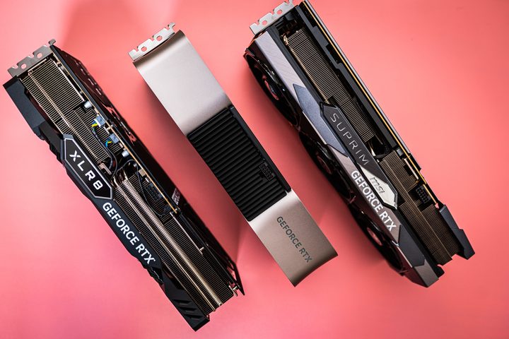 Three RTX 4080s sitting side-by-side.