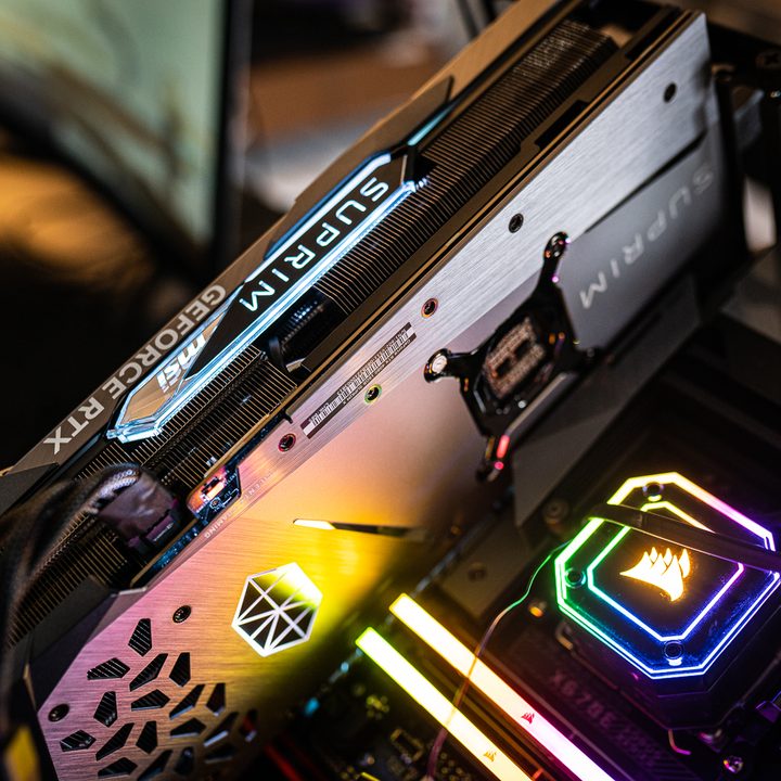 The MSI RTX 4080 Suprim X installed in a PC.