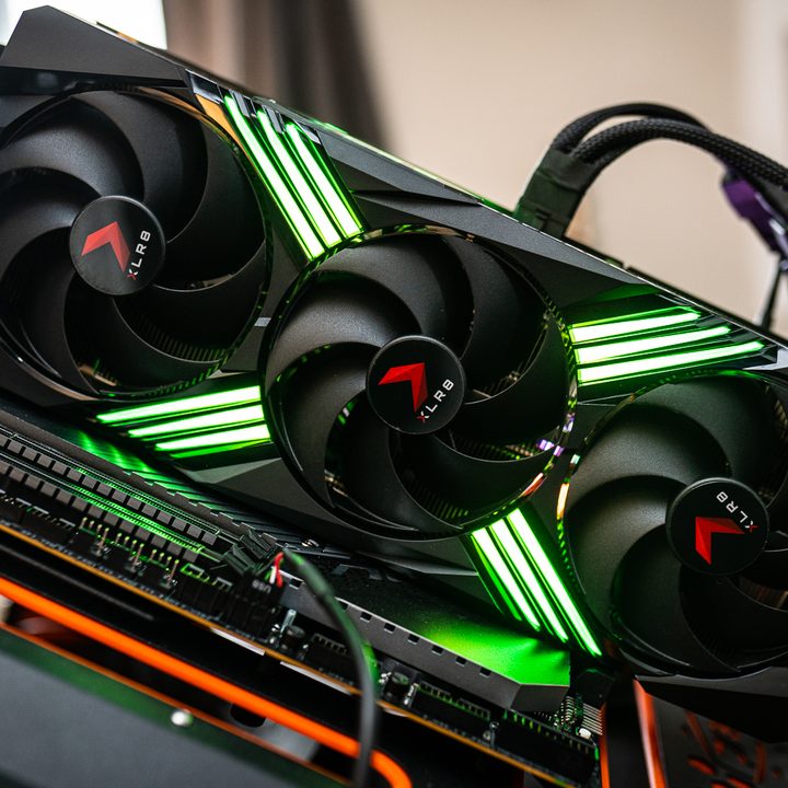 The PNY RTX 4080 XLR8 installed in a PC.