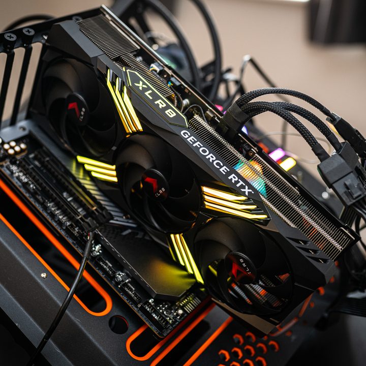 PNY RTX 4080 with the power connector attached.
