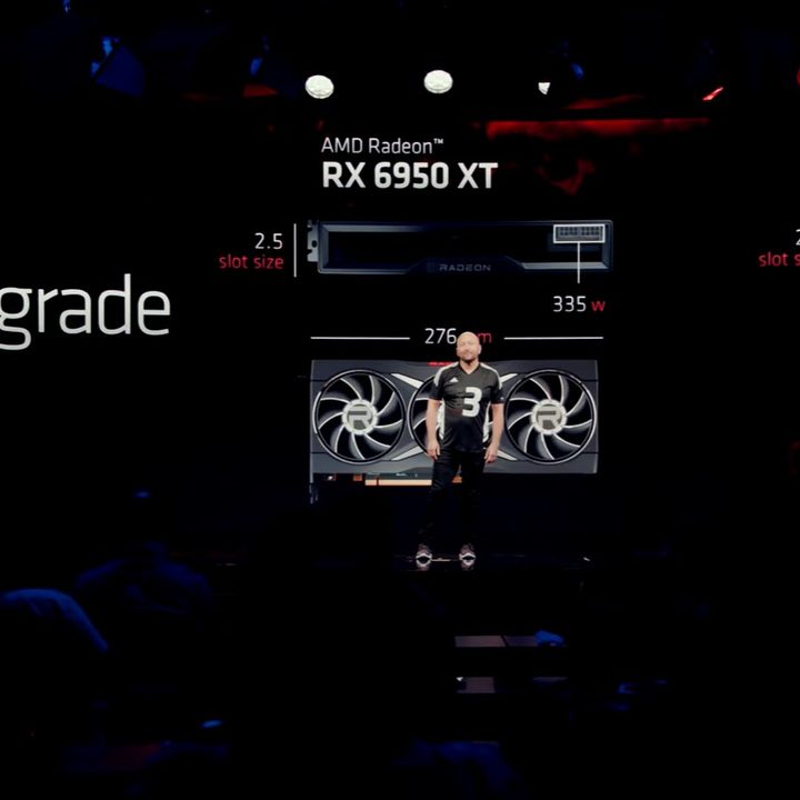 A slide showing size and power draw of RX 7000 graphics cards.