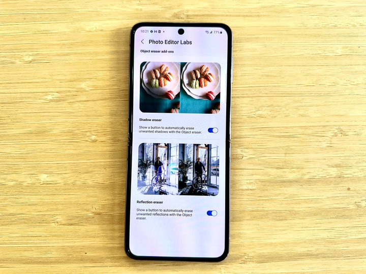 Showing Samsung's Shadow and Reflection eraser add-ons for Object Eraser