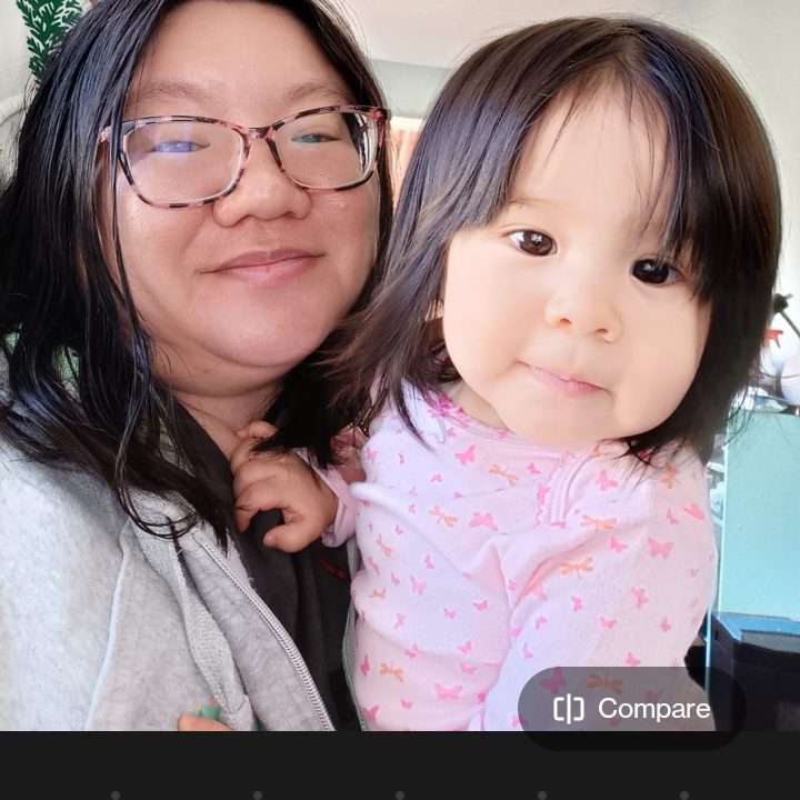Editing a selfie of Christine and her daughter in the OnePlus Nord N300 5G photo editing app with Retouch tools