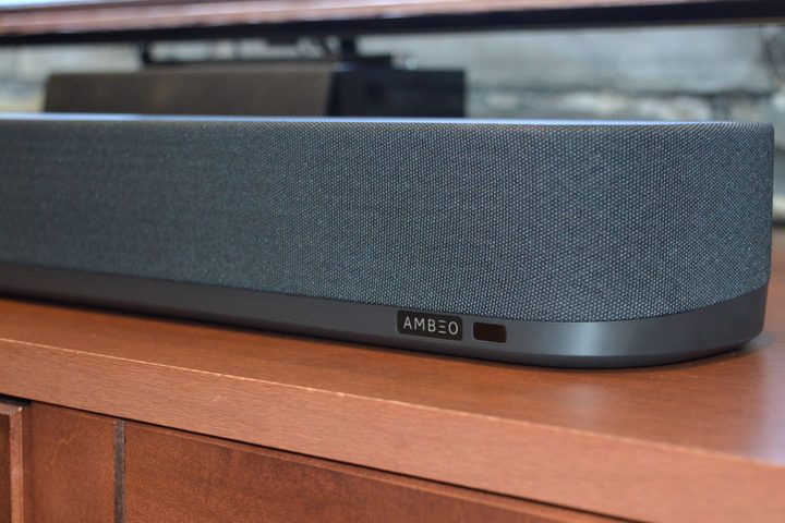 Front, right view of Sennheiser Ambeo Soundbar Plus.