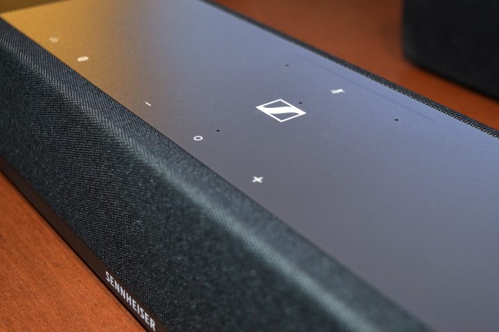 Top controls: Sennheiser Ambeo Soundbar Plus.