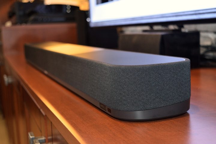 Angled view of Sennheiser Ambeo Soundbar Plus.